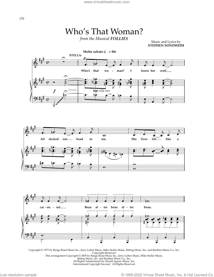 Who's That Woman? (from Follies) sheet music for voice and piano by Stephen Sondheim, intermediate skill level
