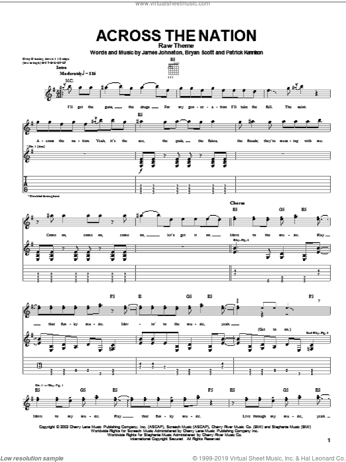 Across The Nation sheet music for guitar (tablature) by The Union Underground, Bryan Scott, James Johnston and Patrick Kennison, intermediate skill level