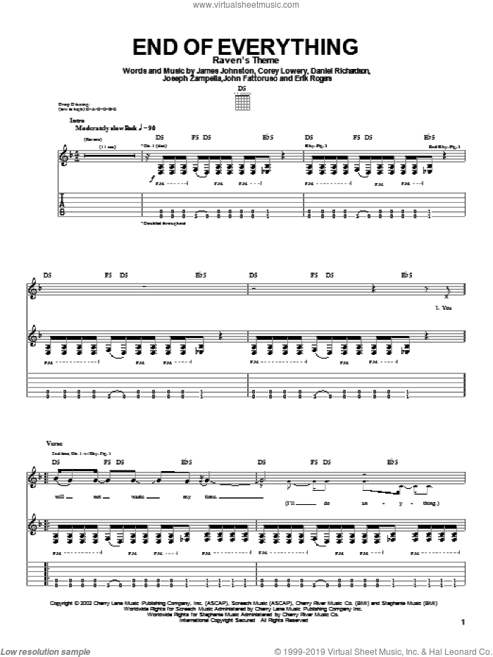 End Of Everything sheet music for guitar (tablature) by Stereomud, Corey Lowery, Daniel Richardson and James Johnston, intermediate skill level