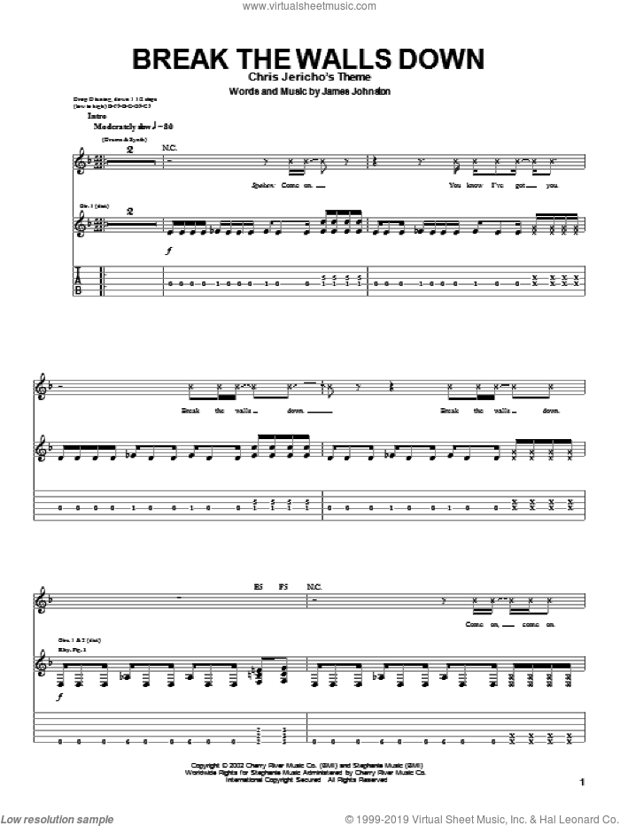 Break The Walls Down sheet music for guitar (tablature) by Sevendust and James Johnston, intermediate skill level