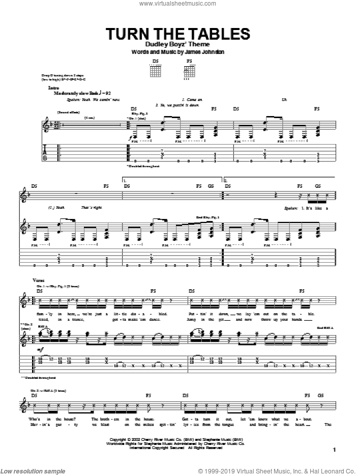 Turn The Tables sheet music for guitar (tablature) by Saliva and James Johnston, intermediate skill level
