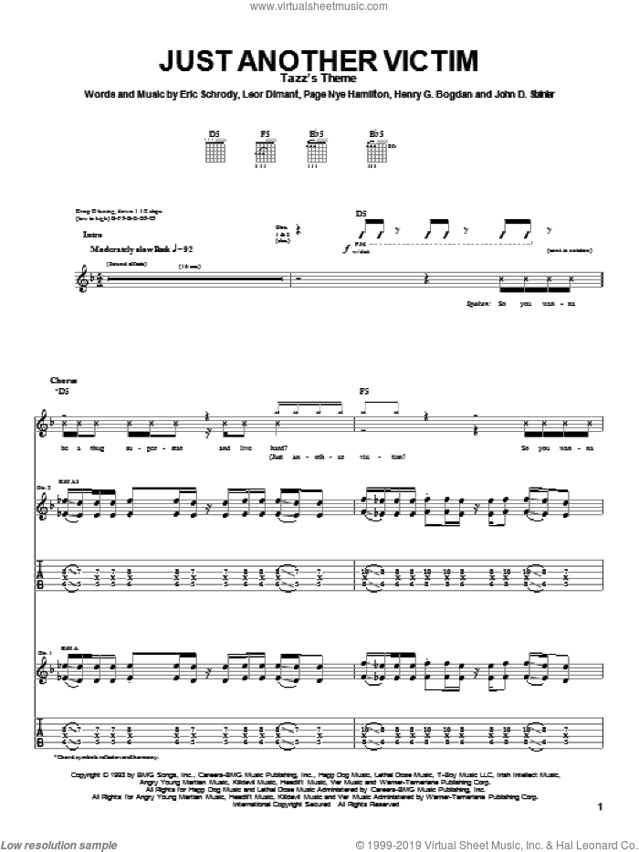 Just Another Victim sheet music for guitar (tablature) by Cypress Hill, Eric Schrody, Leor Dimant and Page Nye Hamilton, intermediate skill level