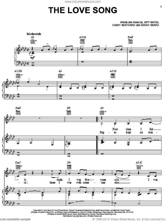 The Love Song sheet music for voice, piano or guitar by Jeff Bates, Casey Beathard and Kenny Beard, intermediate skill level