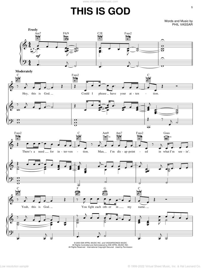 This Is God sheet music for voice, piano or guitar by Phil Vassar, intermediate skill level