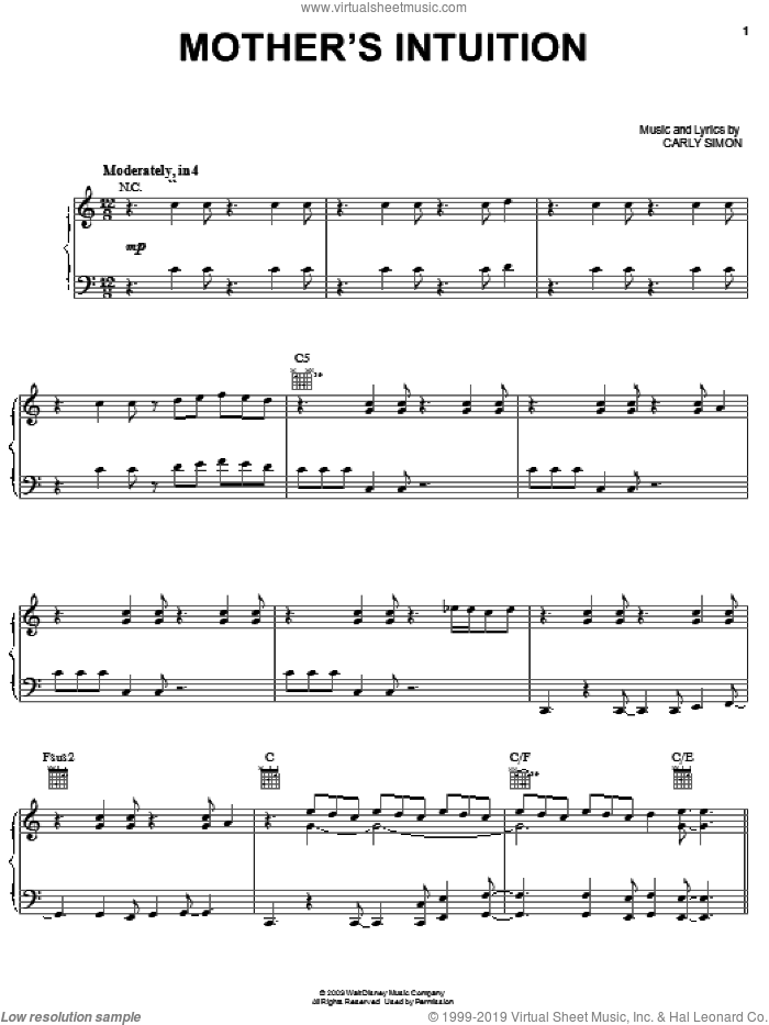 Mother's Intuition sheet music for voice, piano or guitar by Carly Simon, intermediate skill level