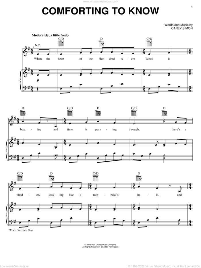Comforting To Know sheet music for voice, piano or guitar by Carly Simon, intermediate skill level