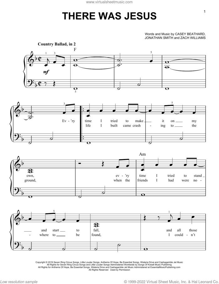 There Was Jesus (feat. Dolly Parton) sheet music for piano solo by Zach Williams, Casey Beathard and Jonathan Smith, easy skill level