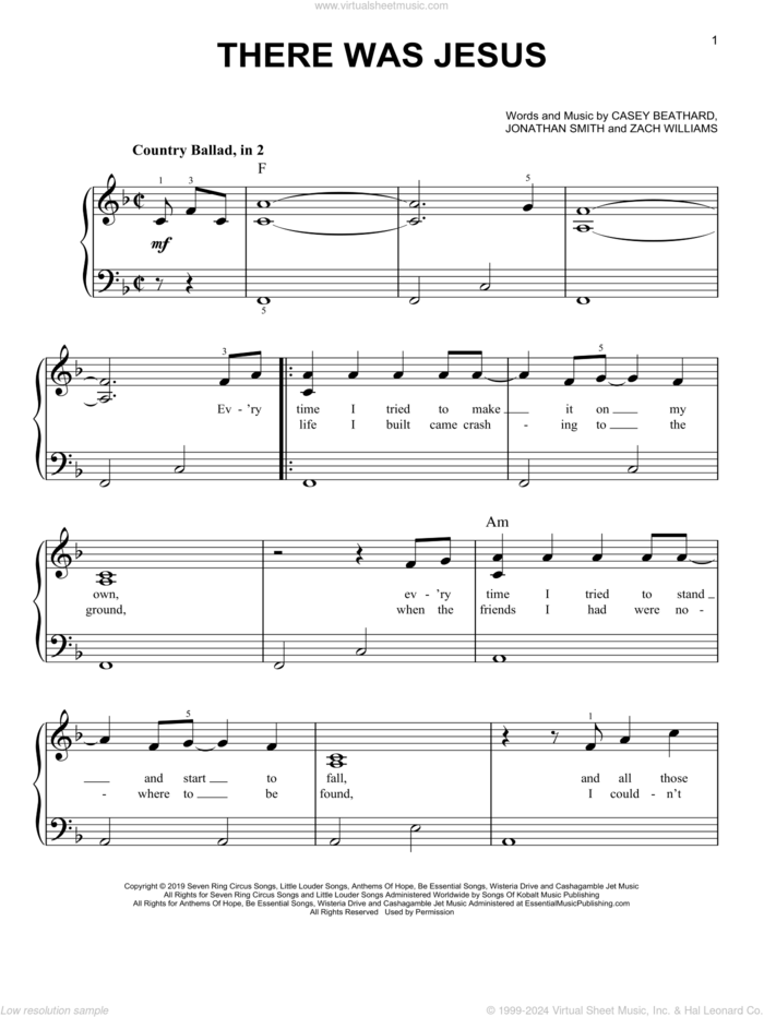 There Was Jesus (feat. Dolly Parton) sheet music for piano solo by Zach Williams, Casey Beathard and Jonathan Smith, easy skill level