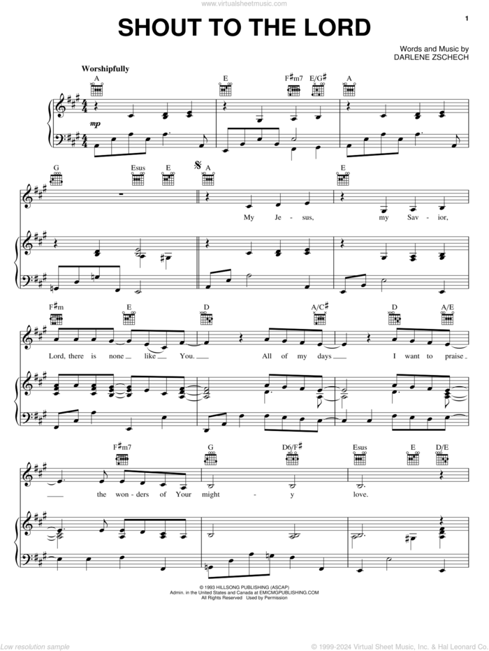 Shout To The Lord sheet music for voice, piano or guitar by Hillsong and Darlene Zschech, intermediate skill level