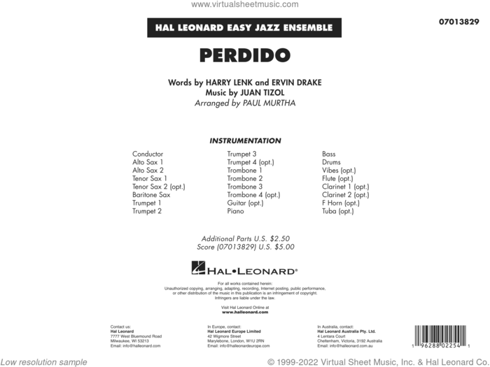 Perdido (arr. Paul Murtha) (COMPLETE) sheet music for jazz band by Duke Ellington, Ervin Drake, Harry Lenk, Juan Tizol and Paul Murtha, intermediate skill level
