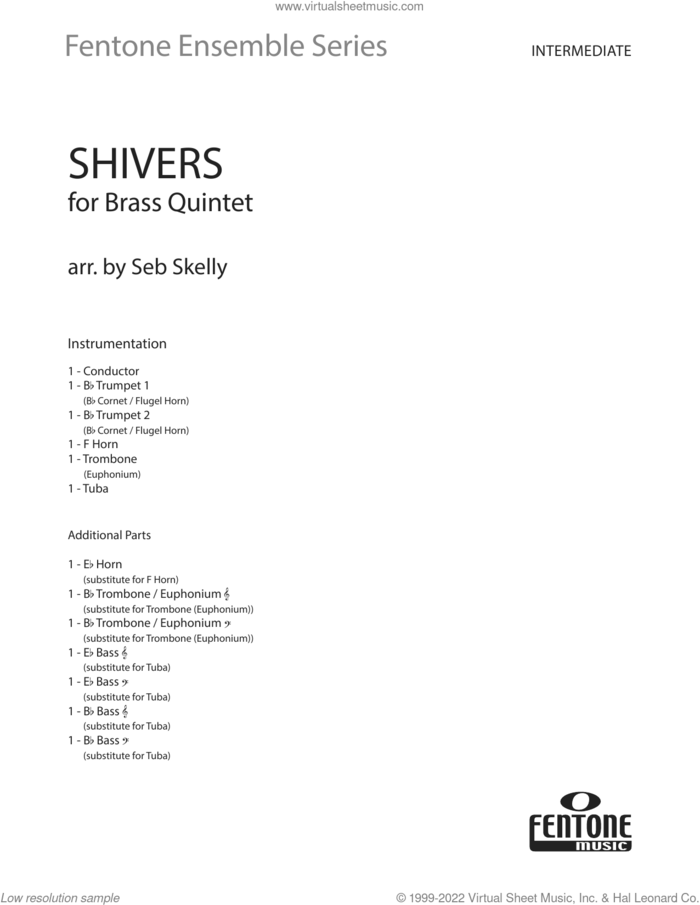 Shivers (for Brass Quintet) (arr. Seb Skelly) (COMPLETE) sheet music for brass ensemble by Steve Mac, Ed Sheeran, Johnny McDaid and Kal Lavelle, intermediate skill level