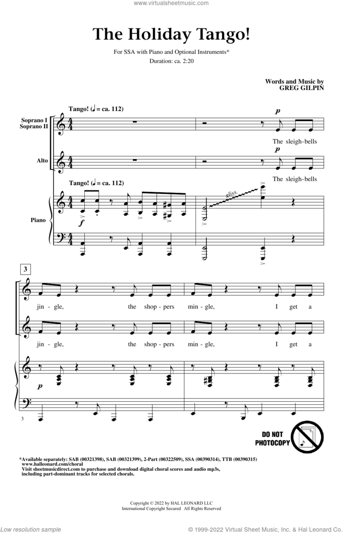 The Holiday Tango! sheet music for choir (SSA: soprano, alto) by Greg Gilpin, intermediate skill level
