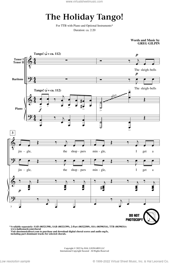 The Holiday Tango! sheet music for choir (TTB: tenor, bass) by Greg Gilpin, intermediate skill level