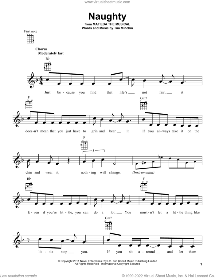 Naughty (from Matilda The Musical) sheet music for ukulele by Tim Minchin, intermediate skill level