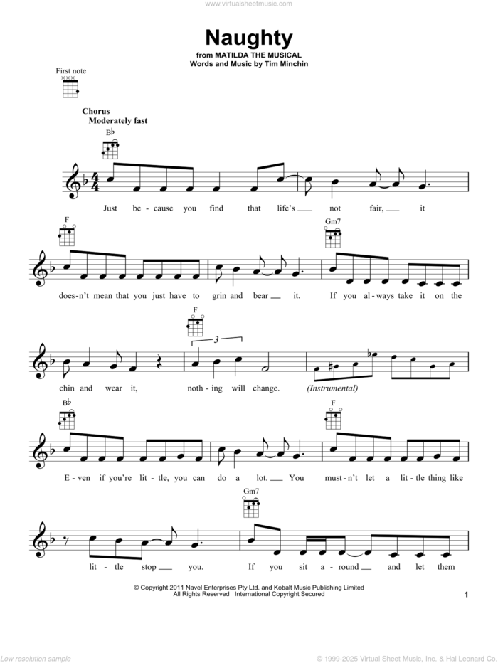 Naughty (from Matilda The Musical) sheet music for ukulele by Tim Minchin, intermediate skill level