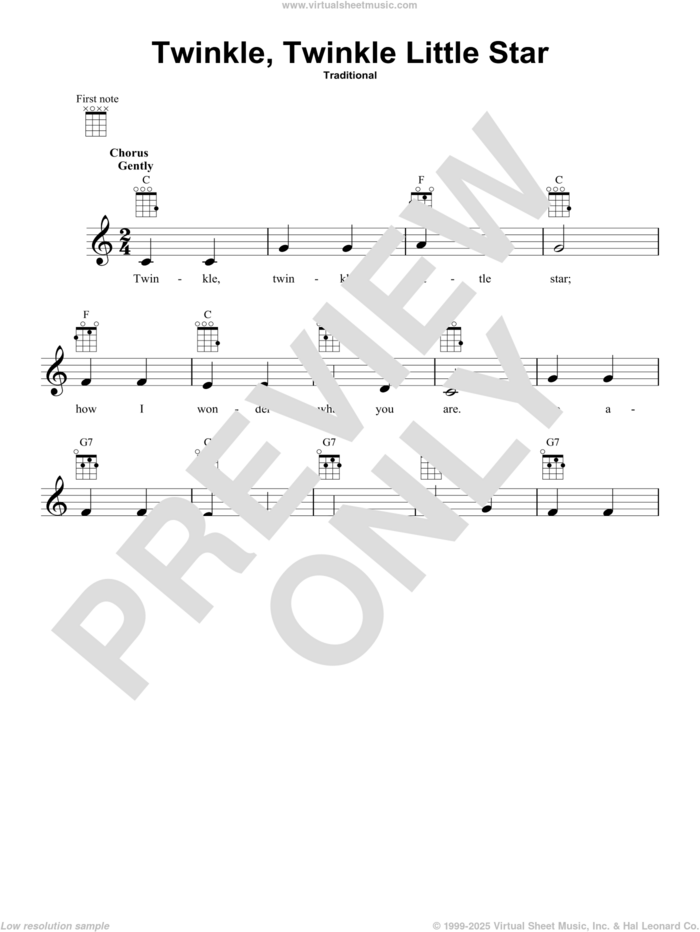 Twinkle, Twinkle Little Star sheet music for ukulele, intermediate skill level