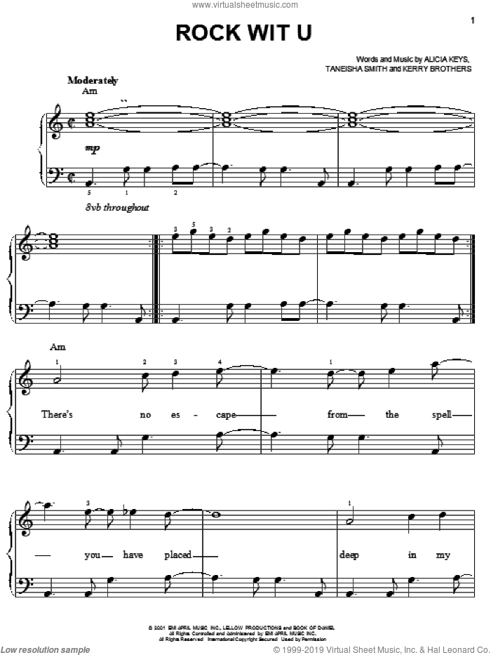 Rock Wit U sheet music for piano solo by Alicia Keys, Kerry Brothers and Taneisha Smith, easy skill level