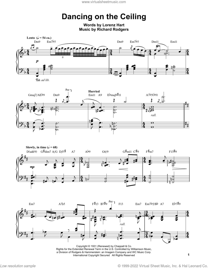 Dancing On The Ceiling sheet music for piano solo (transcription) by Oscar Peterson, Lorenz Hart and Richard Rodgers, intermediate piano (transcription)
