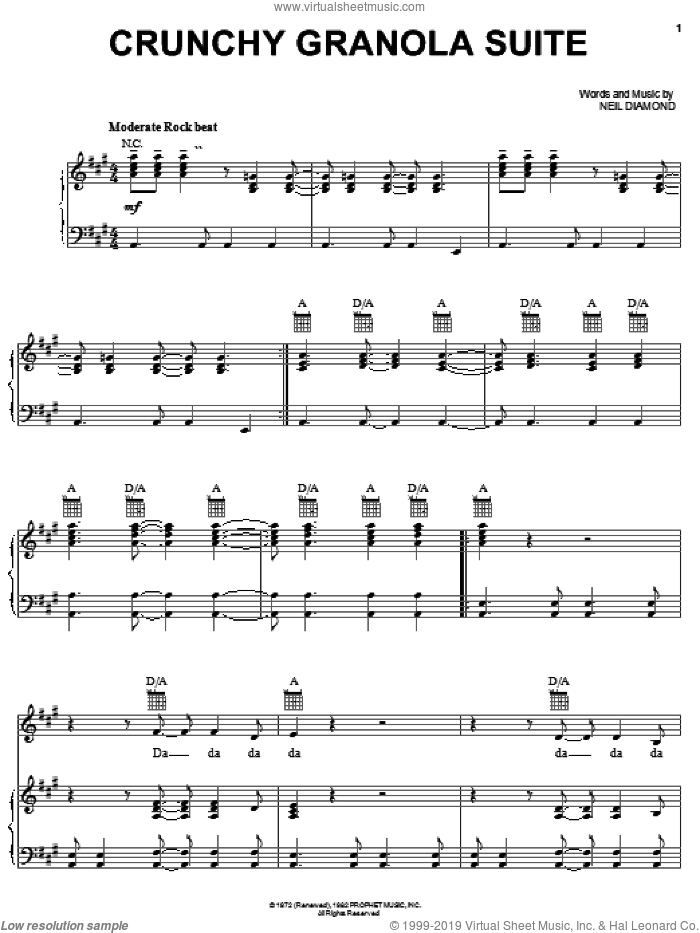 Crunchy Granola Suite sheet music for voice, piano or guitar by Neil Diamond, intermediate skill level