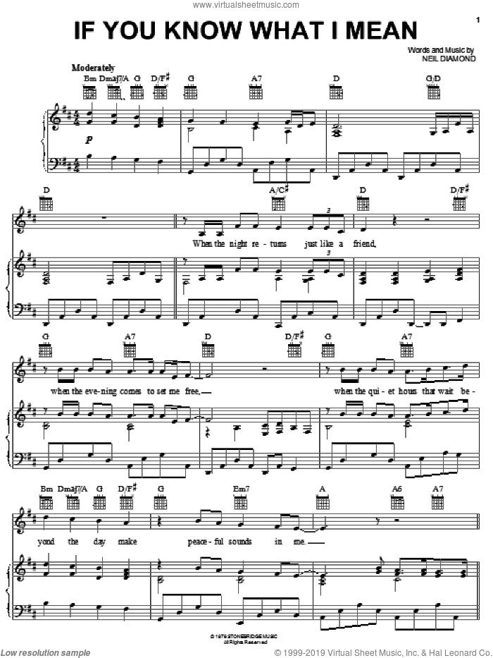 If You Know What I Mean sheet music for voice, piano or guitar by Neil Diamond, intermediate skill level