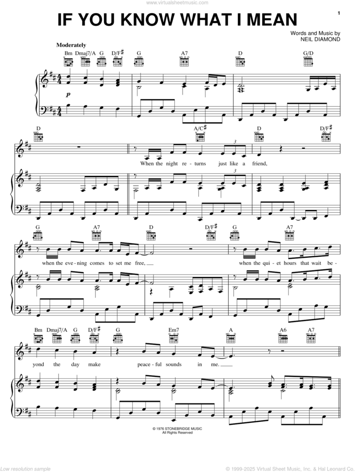 If You Know What I Mean sheet music for voice, piano or guitar by Neil Diamond, intermediate skill level