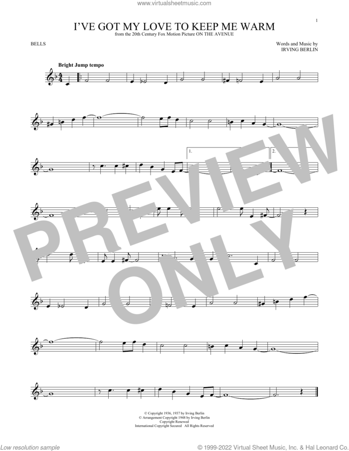 I've Got My Love To Keep Me Warm sheet music for Hand Bells Solo (bell solo) by Irving Berlin and Benny Goodman, intermediate Hand Bells Solo (bell)