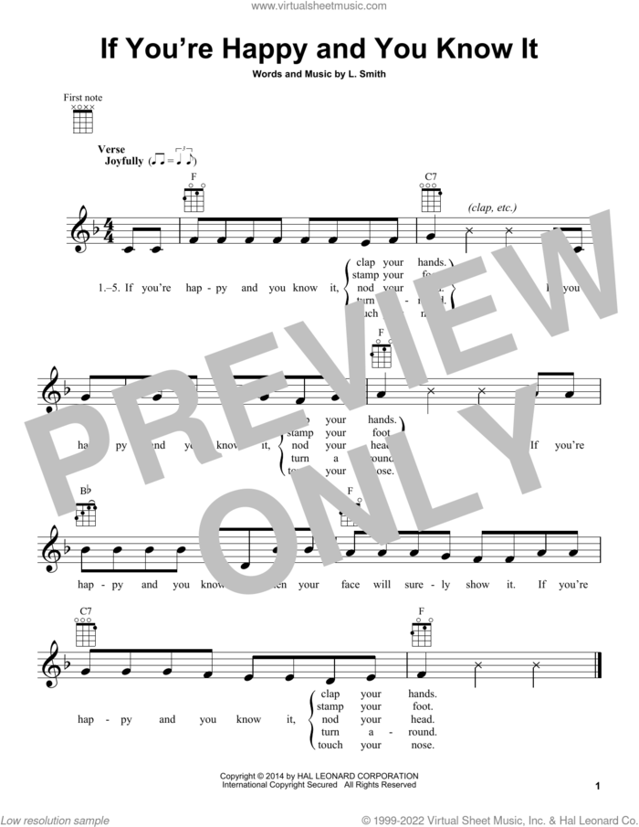 If You're Happy And You Know It sheet music for ukulele by Laura Smith, intermediate skill level