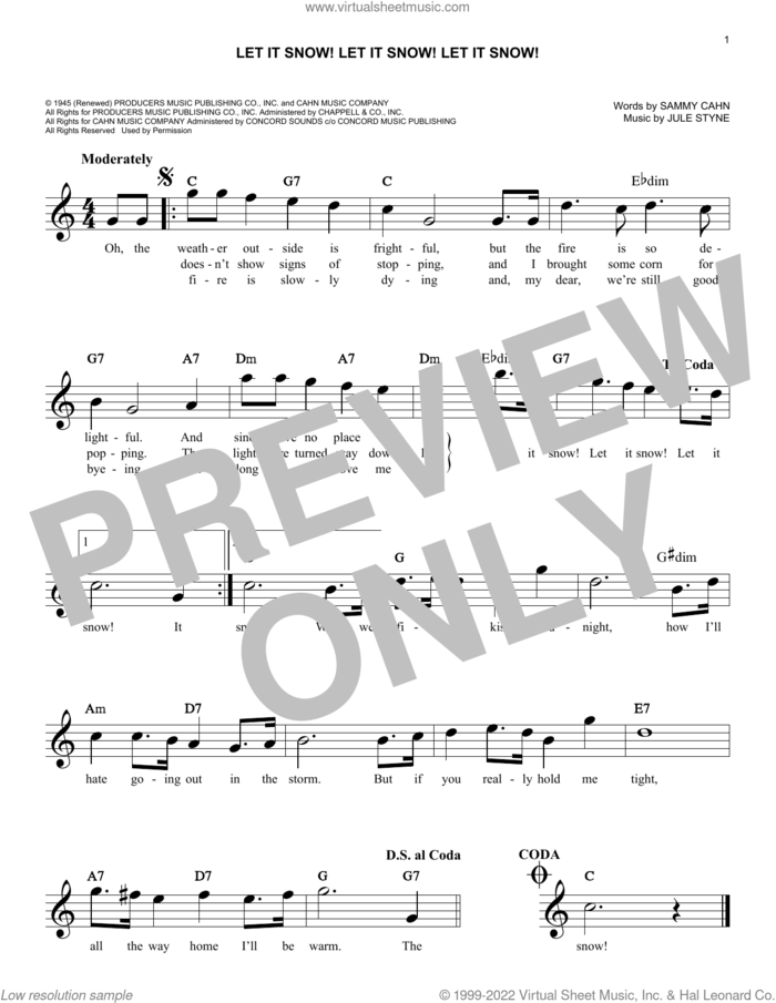 Let It Snow! Let It Snow! Let It Snow! sheet music for voice and other instruments (fake book) by Jule Styne & Sammy Cahn, Jule Styne and Sammy Cahn, intermediate skill level