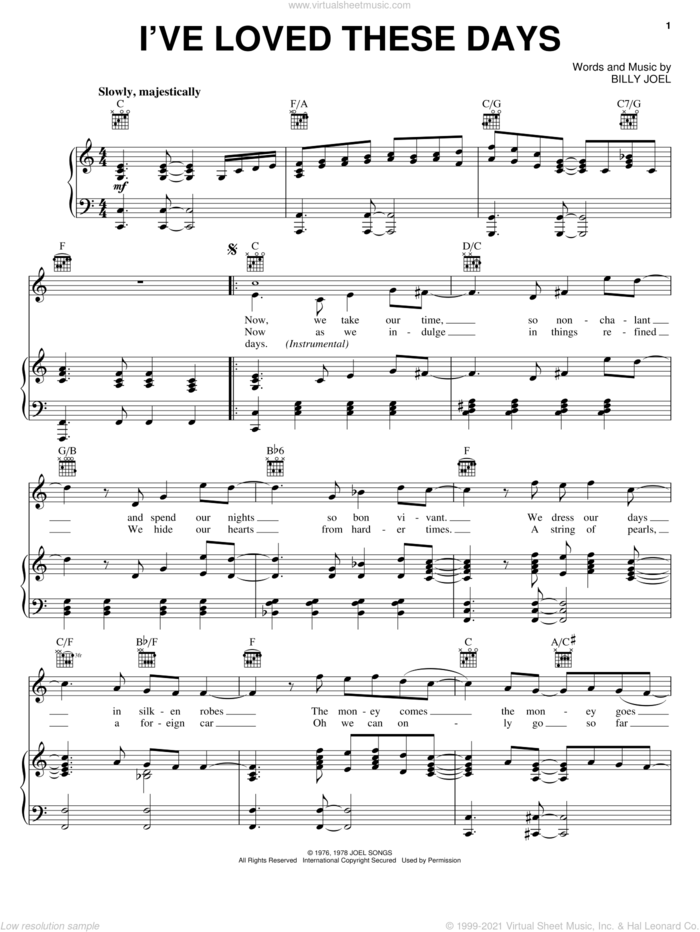 I've Loved These Days sheet music for voice, piano or guitar by Billy Joel, intermediate skill level