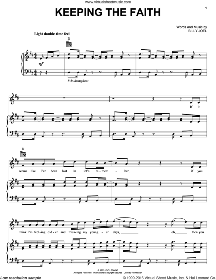 Keeping The Faith sheet music for voice, piano or guitar by Billy Joel, intermediate skill level