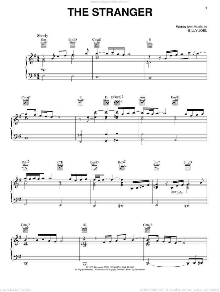 The Stranger sheet music for voice, piano or guitar by Billy Joel, intermediate skill level