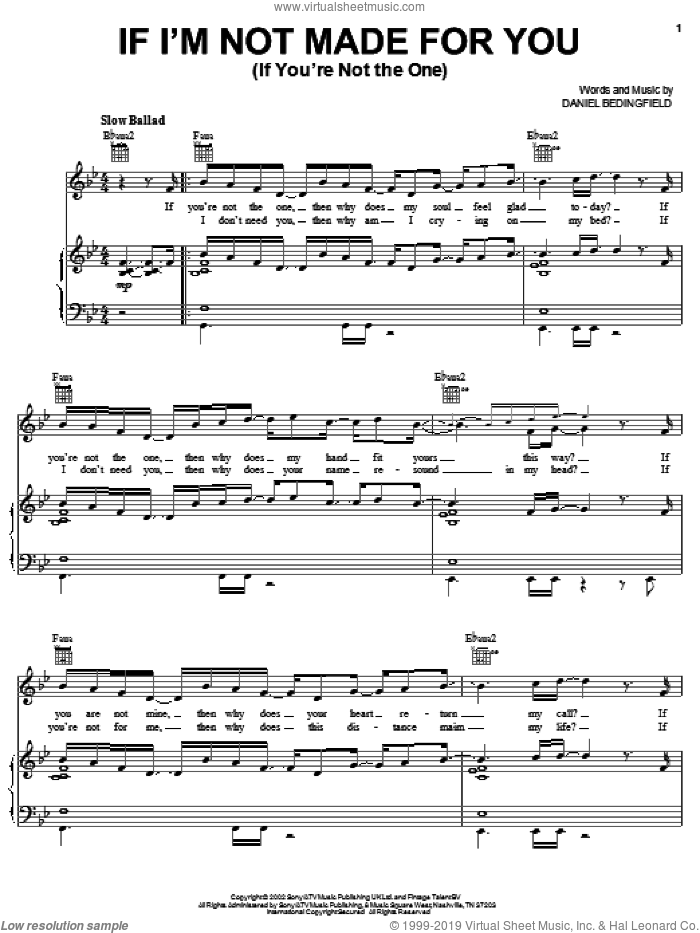 If I'm Not Made For You (If You're Not The One) sheet music for voice, piano or guitar by Daniel Bedingfield, intermediate skill level