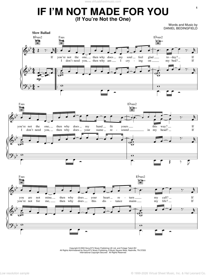 If I'm Not Made For You (If You're Not The One) sheet music for voice, piano or guitar by Daniel Bedingfield, intermediate skill level