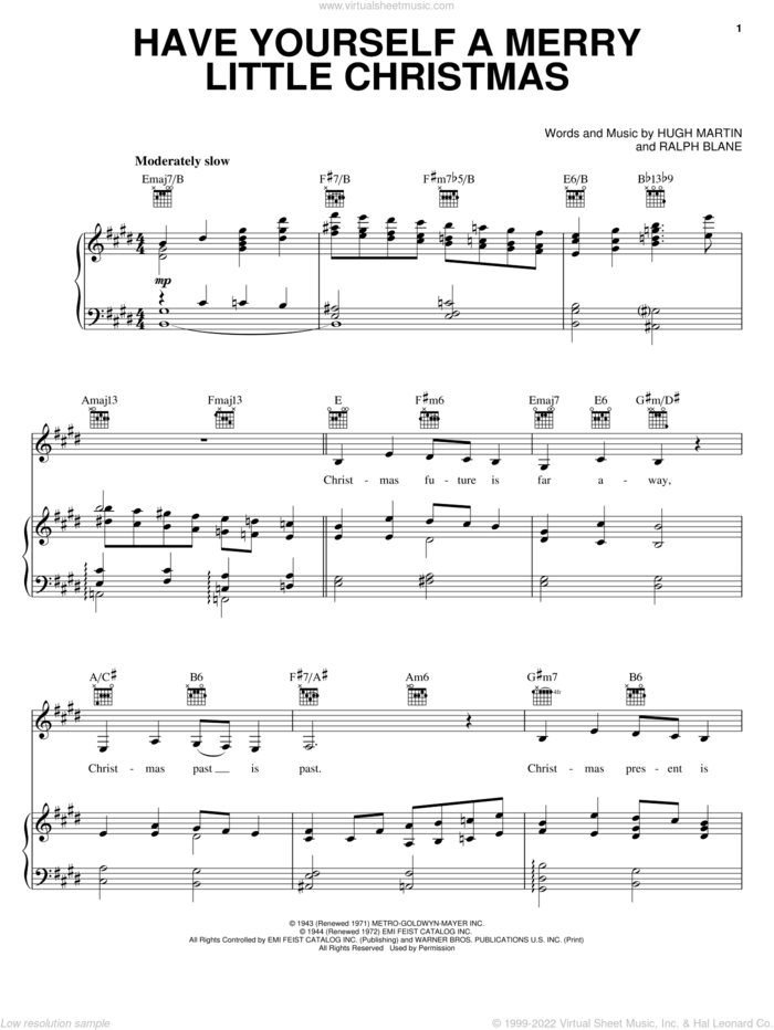 Have Yourself A Merry Little Christmas (from A Christmas Together) sheet music for voice, piano or guitar by Carpenters, Hugh Martin and Ralph Blane, intermediate skill level