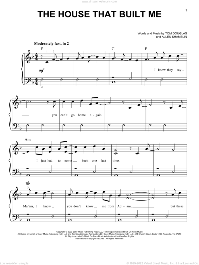 The House That Built Me, (beginner) sheet music for piano solo by Miranda Lambert, Allen Shamblin and Tom Douglas, beginner skill level