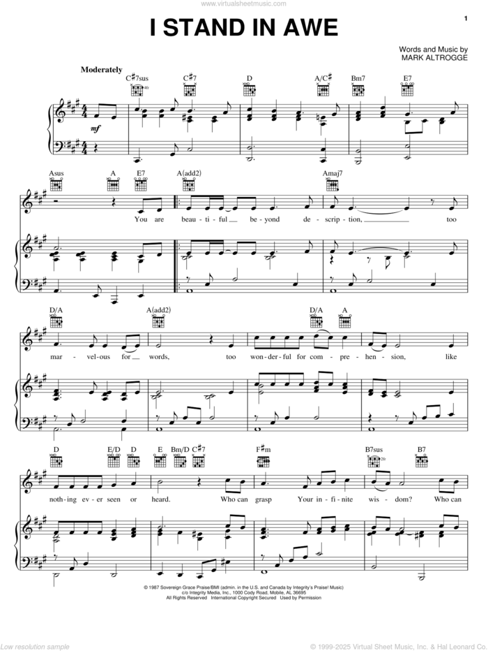 I Stand In Awe sheet music for voice, piano or guitar by Sovereign Grace Music and Mark Altrogge, intermediate skill level