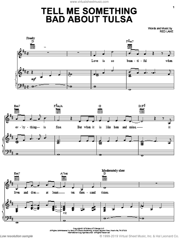 Tell Me Something Bad About Tulsa sheet music for voice, piano or guitar by George Strait and Red Lane, intermediate skill level