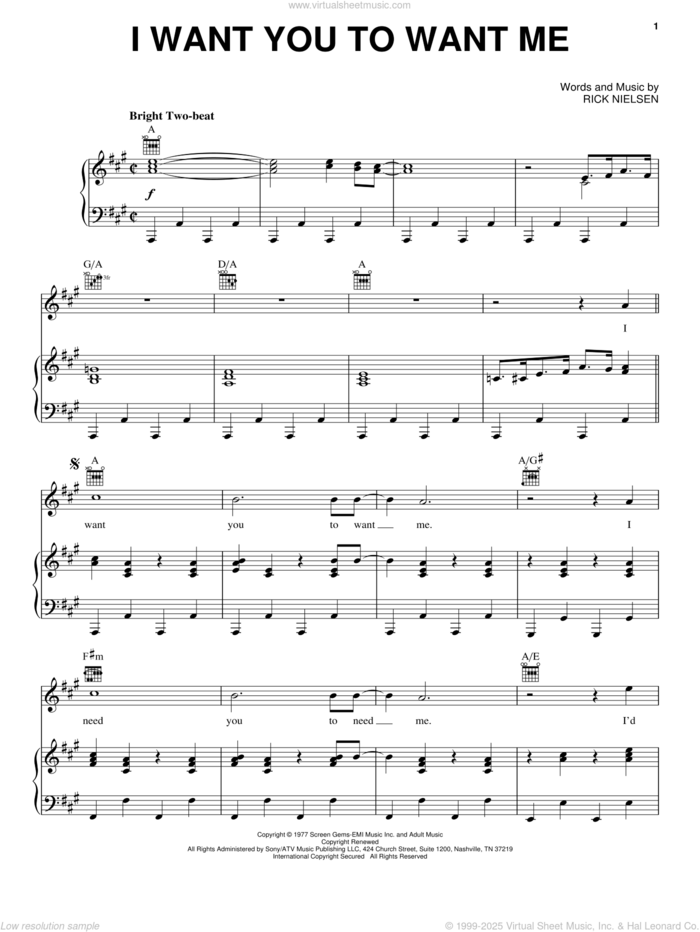 I Want You To Want Me sheet music for voice, piano or guitar by Cheap Trick, Dwight Yoakam and Rick Nielsen, intermediate skill level