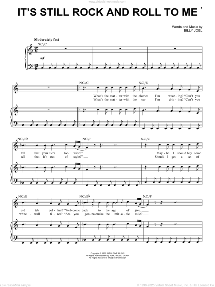 It's Still Rock And Roll To Me sheet music for voice, piano or guitar by Billy Joel, intermediate skill level