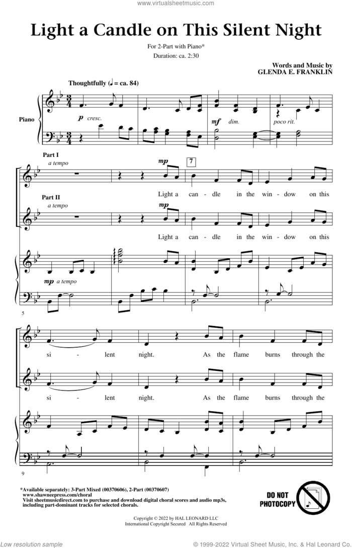 Light A Candle On This Silent Night sheet music for choir (2-Part) by Glenda E. Franklin, intermediate duet