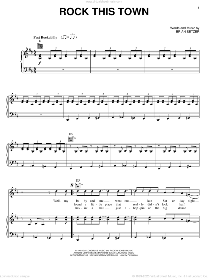 Rock This Town sheet music for voice, piano or guitar by Stray Cats and Brian Setzer, intermediate skill level