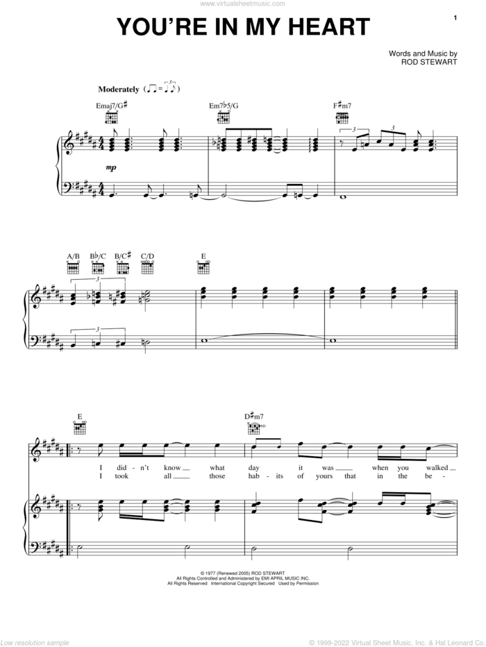 You're In My Heart sheet music for voice, piano or guitar by Rod Stewart, intermediate skill level