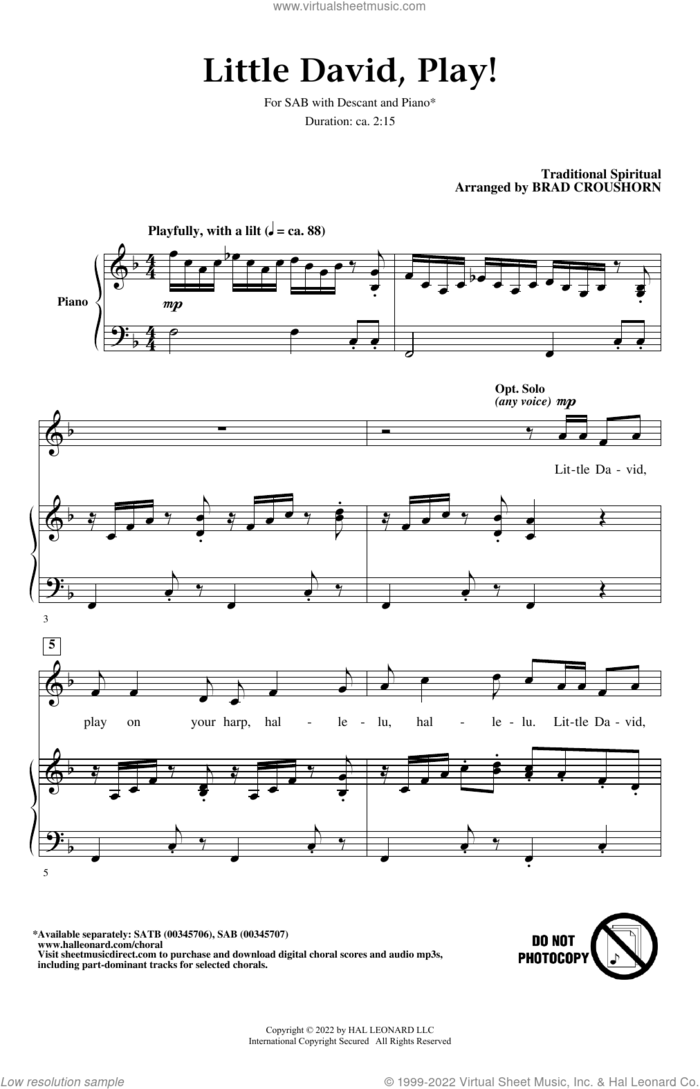 Little David, Play! (arr. Brad Croushorn) sheet music for choir (SAB: soprano, alto, bass)  and Brad Croushorn, intermediate skill level