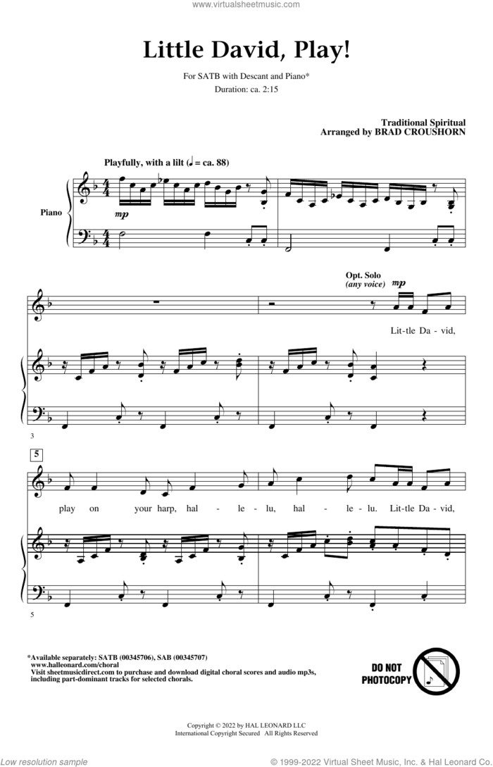 Little David, Play! (arr. Brad Croushorn) sheet music for choir (SATB: soprano, alto, tenor, bass)  and Brad Croushorn, intermediate skill level