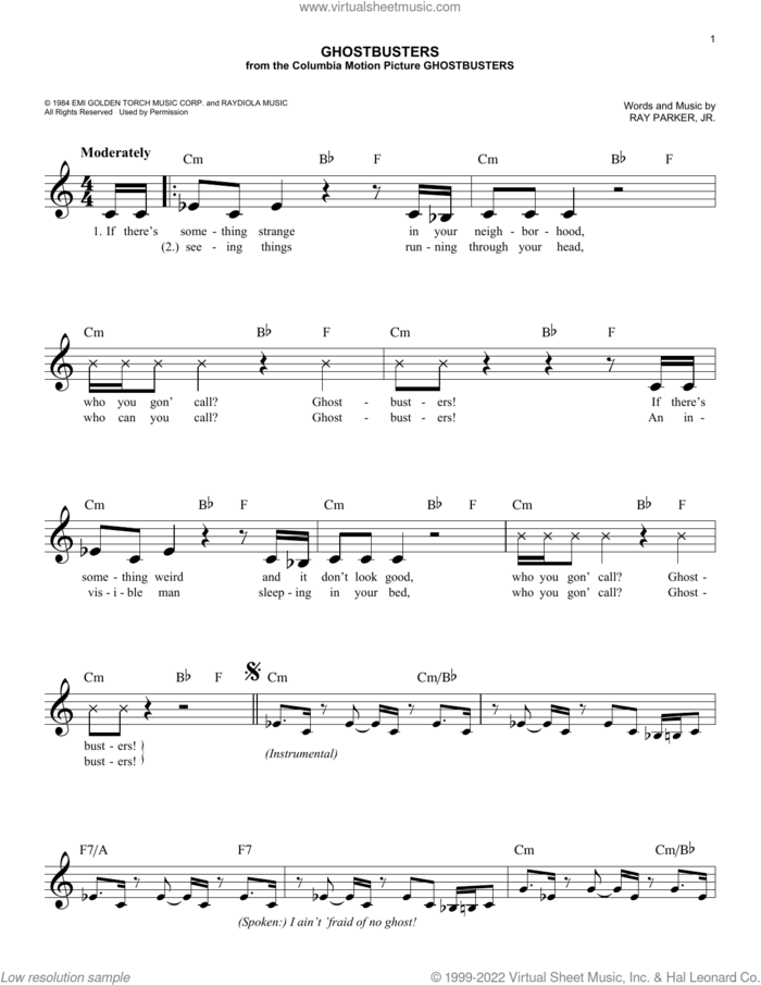 Ghostbusters sheet music for voice and other instruments (fake book) by Ray Parker Jr., easy skill level