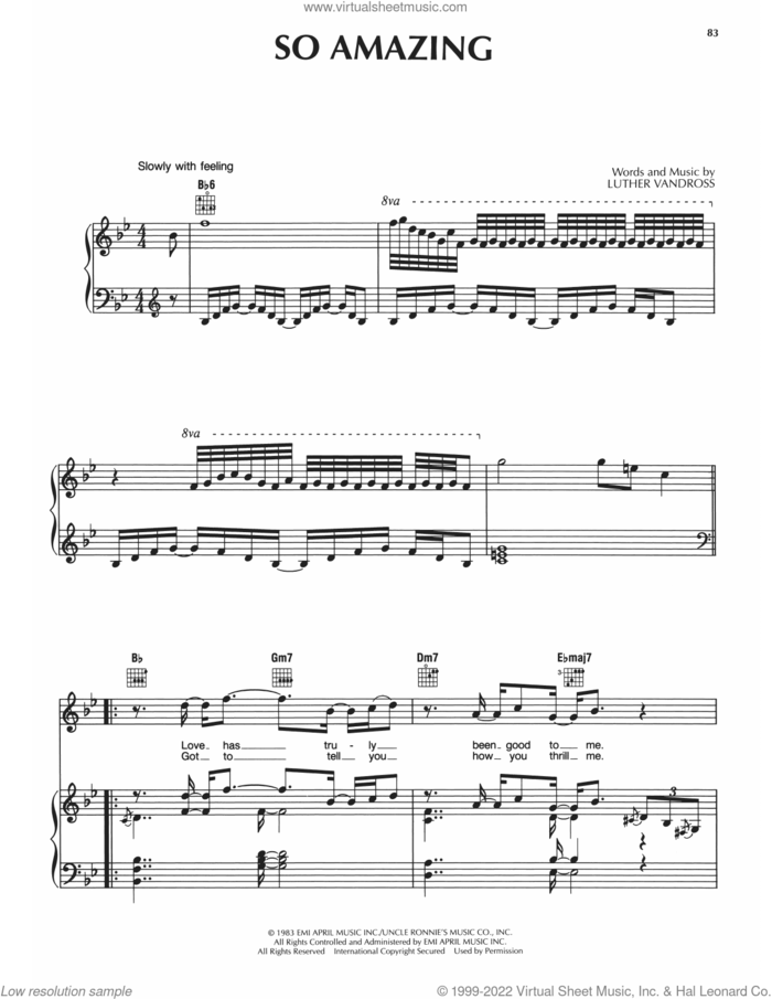 So Amazing sheet music for voice, piano or guitar by Luther Vandross, intermediate skill level