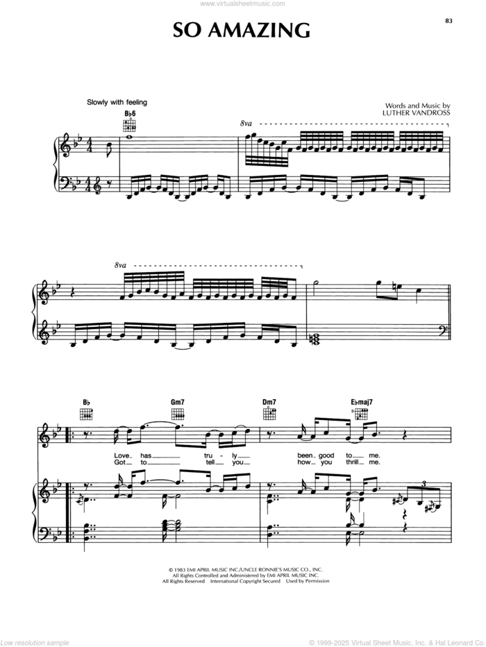 So Amazing sheet music for voice, piano or guitar by Luther Vandross, intermediate skill level