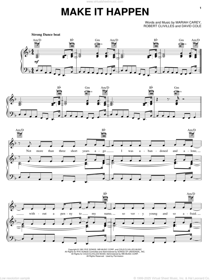 Make It Happen sheet music for voice, piano or guitar by Mariah Carey, David Cole and Robert Clivilles, intermediate skill level