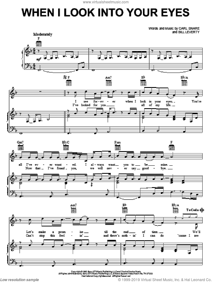 When I Look Into Your Eyes sheet music for voice, piano or guitar by Firehouse, Bill Leverty and Carl Snare, wedding score, intermediate skill level