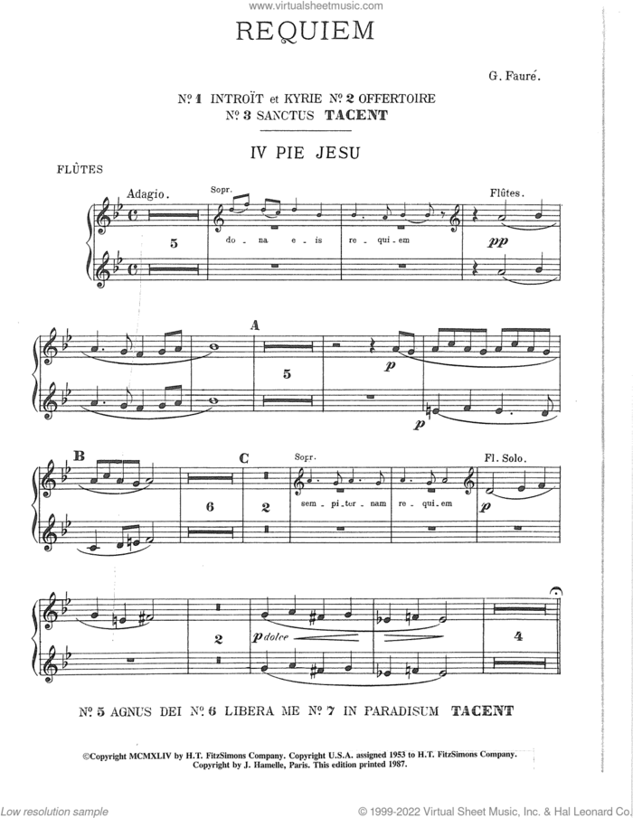 Requiem (Complete Orchestration) (complete set of parts) sheet music for orchestra/band (Instrumental Accompaniment) by Gabriel Faure, intermediate skill level
